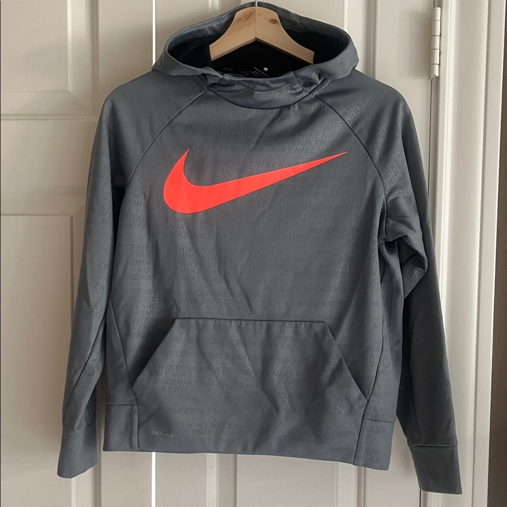 Nike Kids Gray Hoodie with Bright Red Swoosh